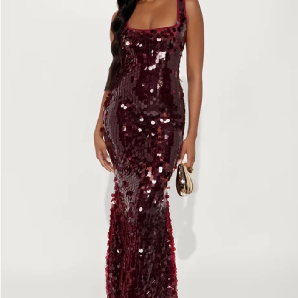 Fashion Nova Burgundy Sequin Maxi Dress